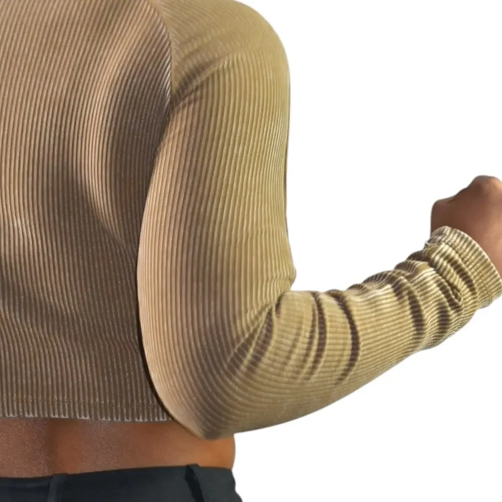 Fashion Nova Corset Crop Top Brown Washed Ribbed Long Sleeve Bustier Size Medium - Picture 5 of 15